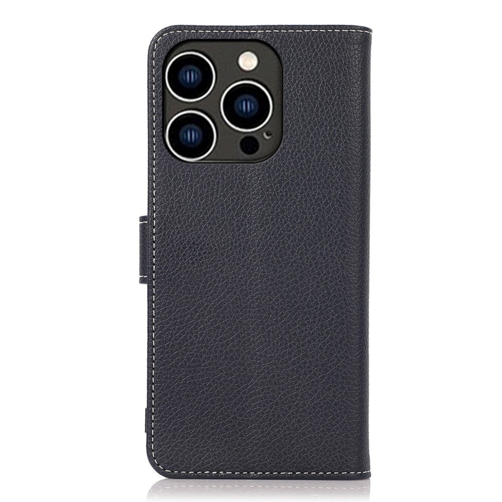iPhone 15 Pro Max Litchi Læder Cover m. Kortholder - Blå