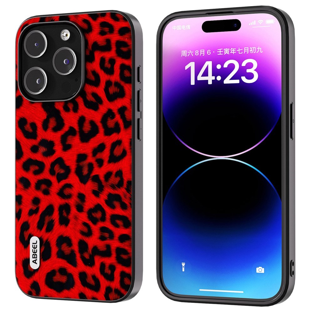 iPhone 15 Pro Max Fleksibelt Bagside Cover - Leopard Mønster - Rød