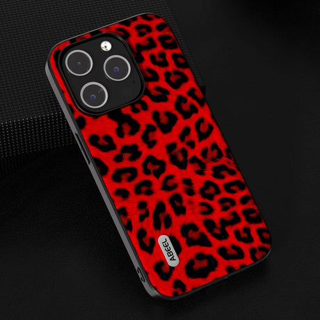 iPhone 15 Pro Max Fleksibelt Bagside Cover - Leopard Mønster - Rød