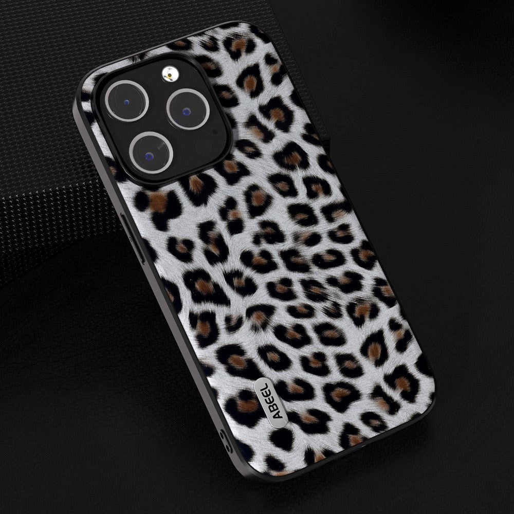 iPhone 15 Pro Max Fleksibelt Bagside Cover - Leopard Mønster - Sølv