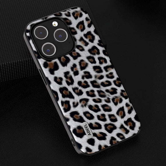 iPhone 15 Pro Max Fleksibelt Bagside Cover - Leopard Mønster - Sølv