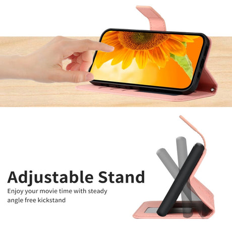 iPhone 15 Pro Læder Cover m. Pung & Strop - Solsikke Indgravering - Pink
