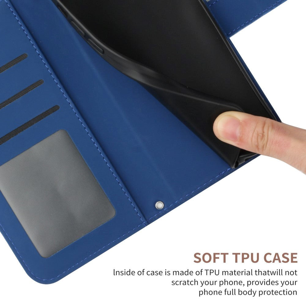 iPhone 15 Pro Læder Cover m. Pung & Strop - Solsikke Indgravering - Kongeblå