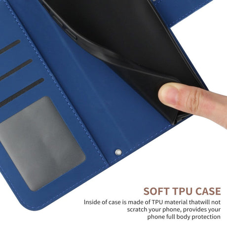 iPhone 15 Pro Læder Cover m. Pung & Strop - Solsikke Indgravering - Kongeblå