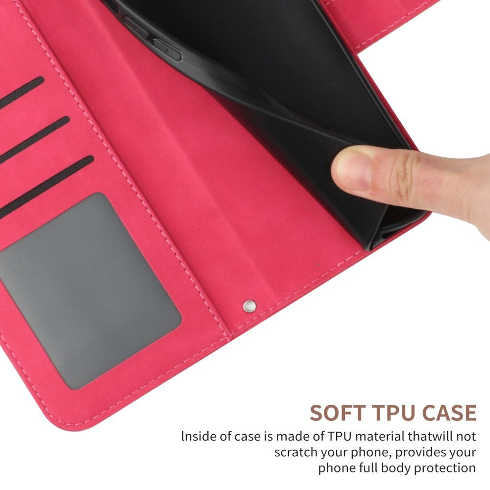 iPhone 15 Pro Læder Cover m. Pung & Strop - Solsikke Indgravering - Lyserød