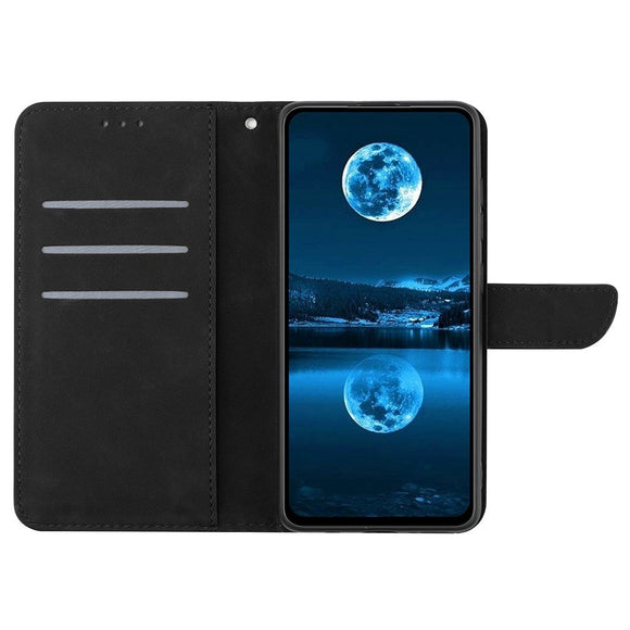 iPhone 15 Pro Max Læder Cover m. Pung & Strop - Line Mønster - Sort