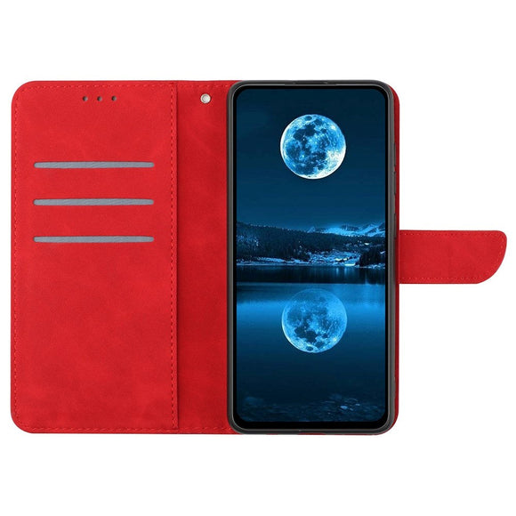 iPhone 15 Pro Max Læder Cover m. Pung & Strop - Line Mønster - Rød