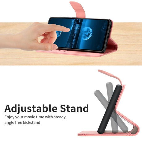 iPhone 15 Pro Max Læder Cover m. Pung & Strop - Line Mønster - Pink