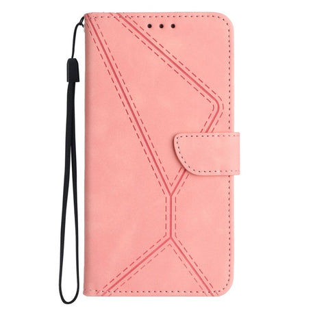 iPhone 15 Pro Max Læder Cover m. Pung & Strop - Line Mønster - Pink