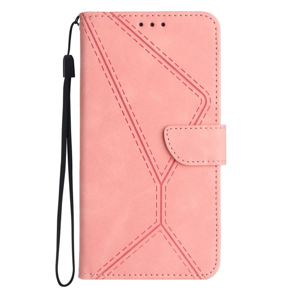 iPhone 15 Pro Max Læder Cover m. Pung & Strop - Line Mønster - Pink
