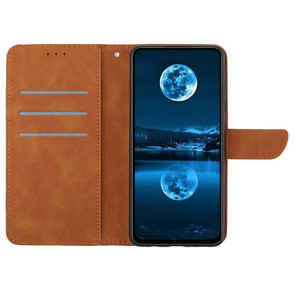 iPhone 15 Pro Max Læder Cover m. Pung & Strop - Line Mønster - Brun