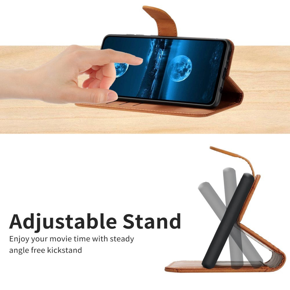 iPhone 15 Pro Max Læder Cover m. Pung & Strop - Line Mønster - Brun
