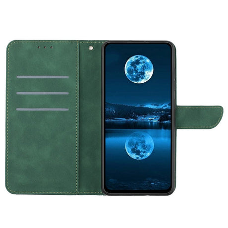 iPhone 15 Pro Max Læder Cover m. Pung & Strop - Line Mønster - Grøn