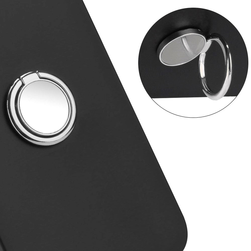 iPhone 15 Fleksibelt Plastik Cover m. Ring Kickstand - Sort m. Magnetisk Sølv Ring