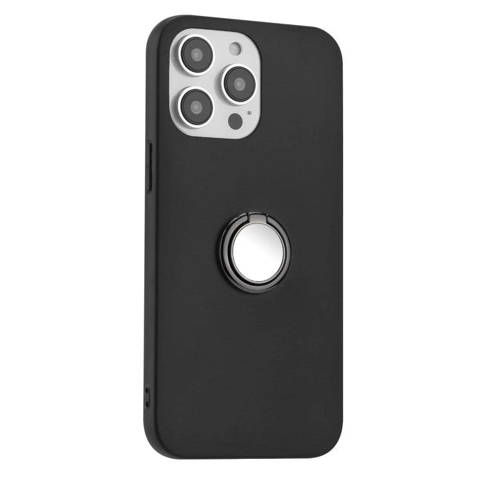 iPhone 15 Pro Max Fleksibelt Plastik Cover m. Ring Kickstand - Sort m. Magnetisk Sort Ring