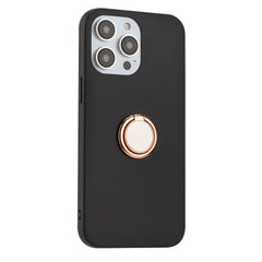 iPhone 15 Pro Max Fleksibelt Plastik Cover m. Ring Kickstand - Sort m. Magnetisk Rose Gold Ring