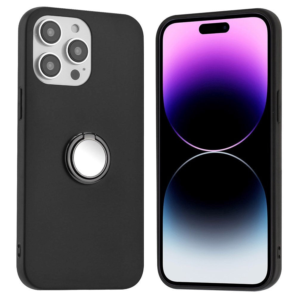 iPhone 15 Pro Fleksibelt Plastik Cover m. Ring Kickstand - Sort m. Magnetisk Sort Ring