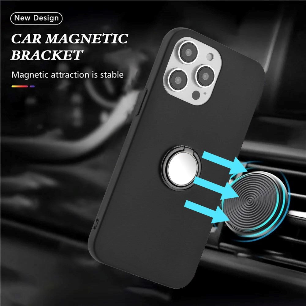 iPhone 15 Pro Fleksibelt Plastik Cover m. Ring Kickstand - Sort m. Magnetisk Sort Ring