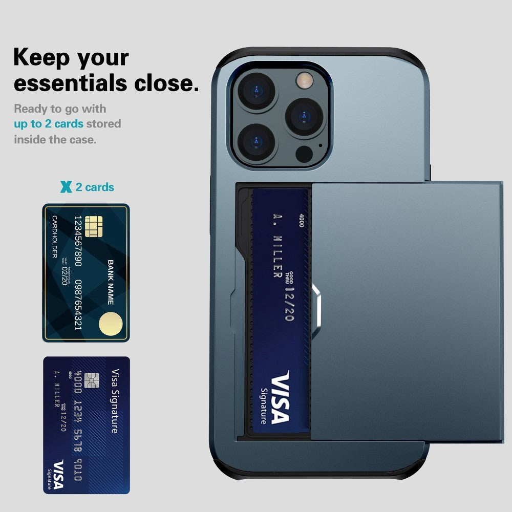 iPhone 15 Pro Hybrid Håndværkercover m. Kortholder - Mørkeblå