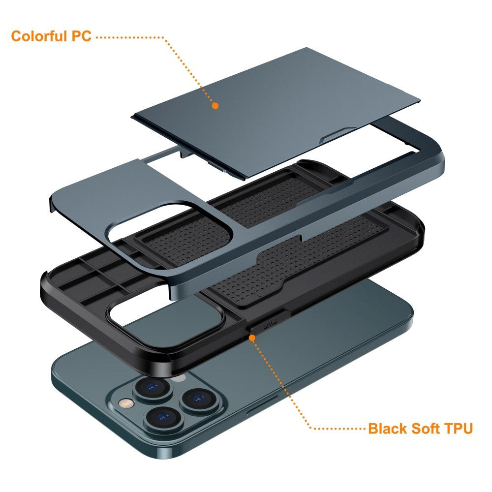 iPhone 15 Pro Hybrid Håndværkercover m. Kortholder - Mørkeblå