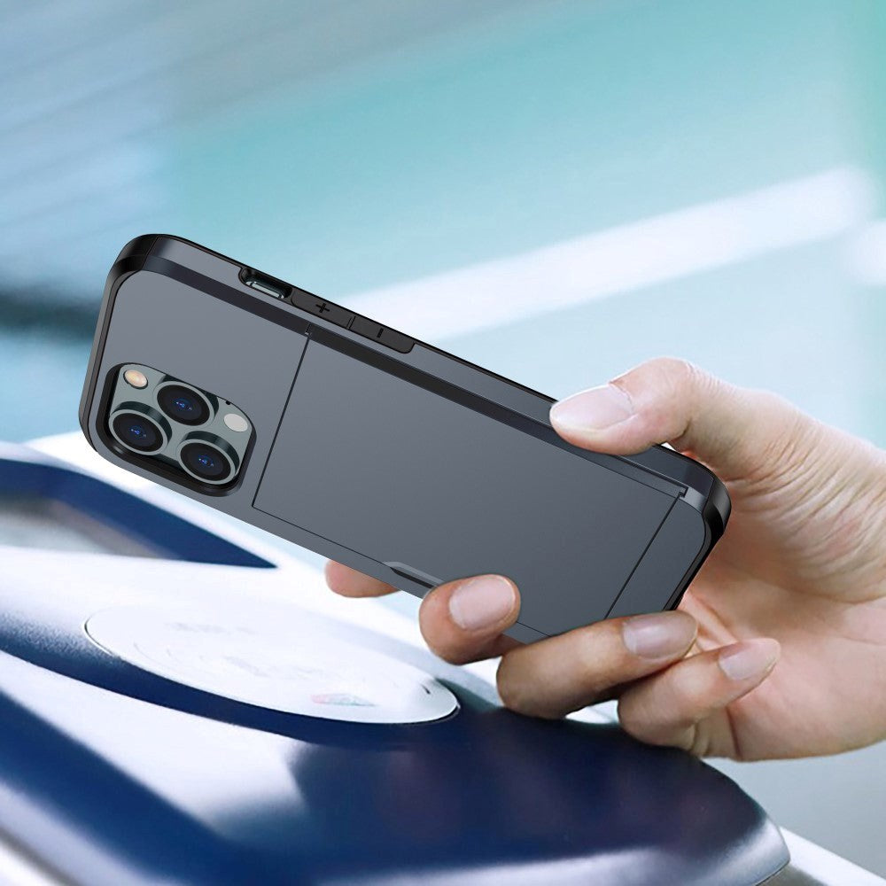 iPhone 15 Pro Hybrid Håndværkercover m. Kortholder - Mørkeblå