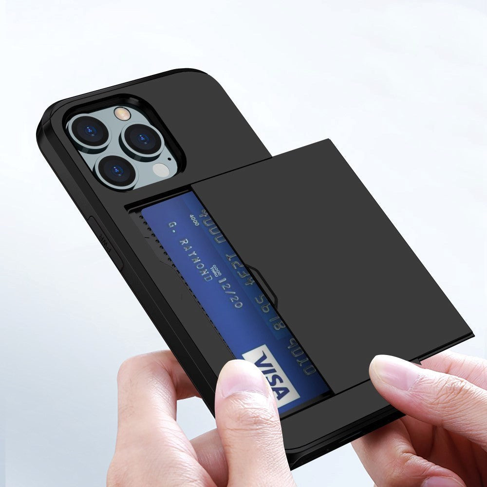 iPhone 15 Pro Hybrid Håndværkercover m. Kortholder - Sort