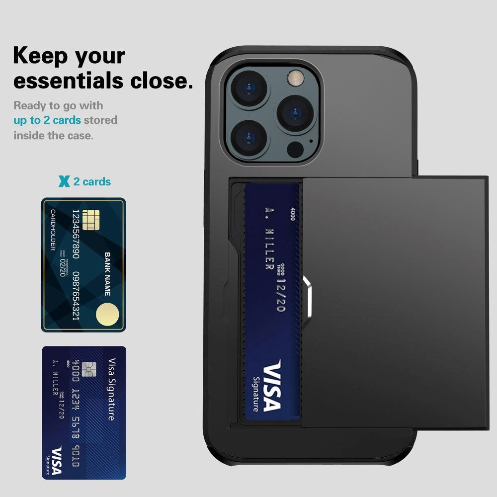 iPhone 15 Pro Hybrid Håndværkercover m. Kortholder - Sort