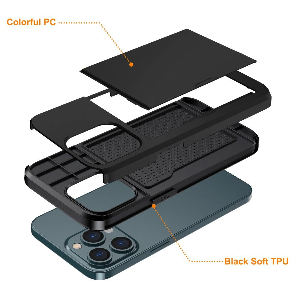 iPhone 15 Pro Hybrid Håndværkercover m. Kortholder - Sort