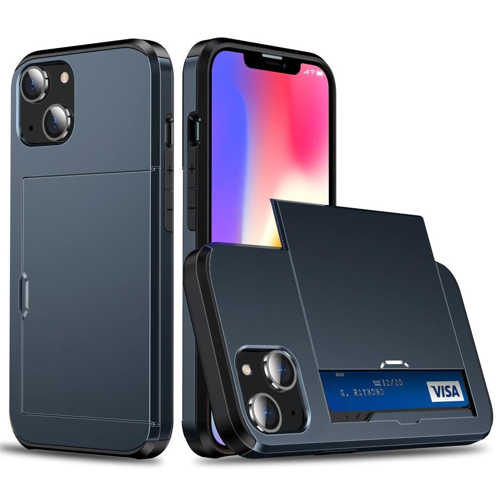 iPhone 15 Hybrid Håndværkercover m. Kortholder - Mørkeblå