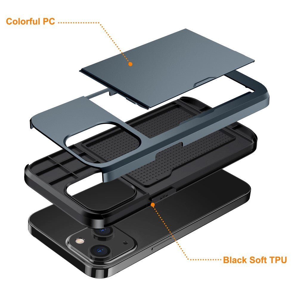 iPhone 15 Hybrid Håndværkercover m. Kortholder - Mørkeblå