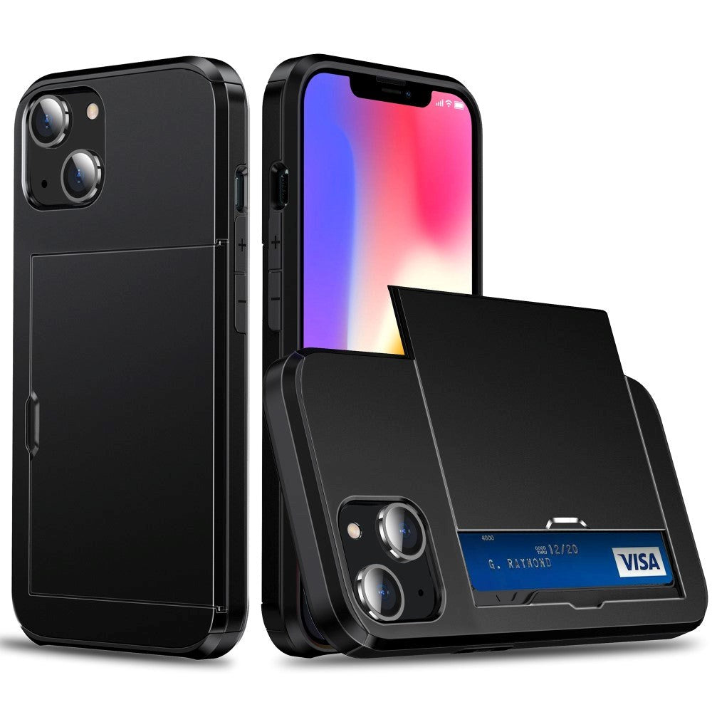 iPhone 15 Hybrid Håndværkercover m. Kortholder - Sort