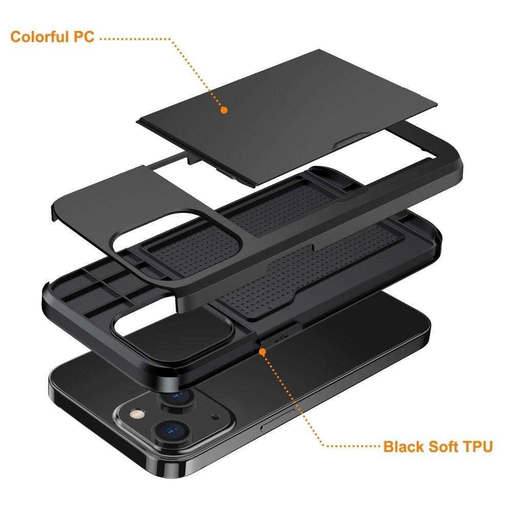 iPhone 15 Hybrid Håndværkercover m. Kortholder - Sort