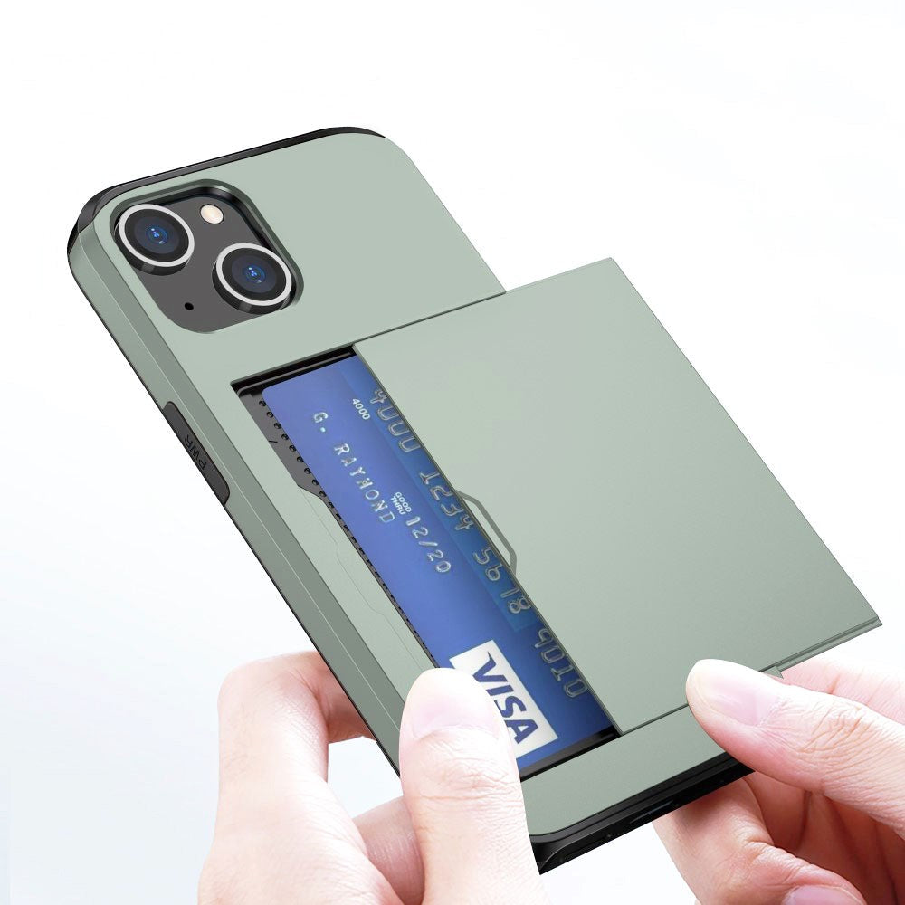 iPhone 15 Hybrid Håndværkercover m. Kortholder - Army Grøn