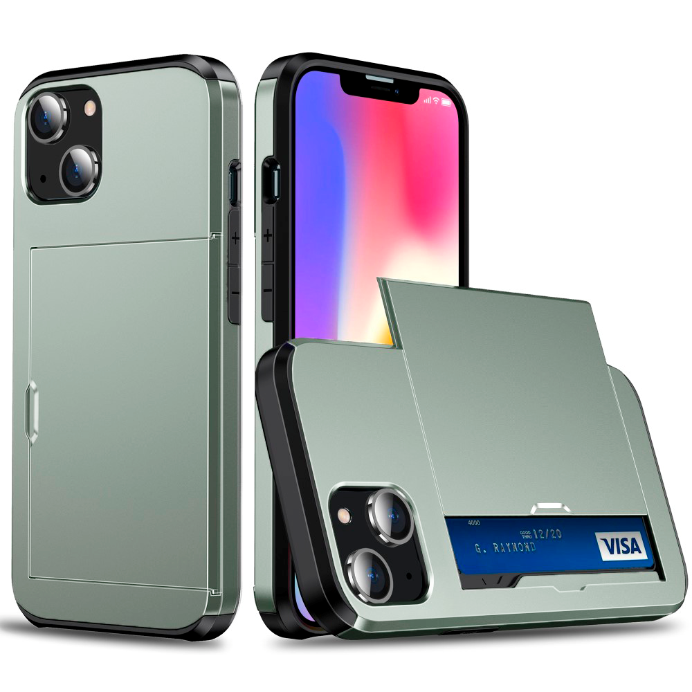 iPhone 15 Hybrid Håndværkercover m. Kortholder - Army Grøn