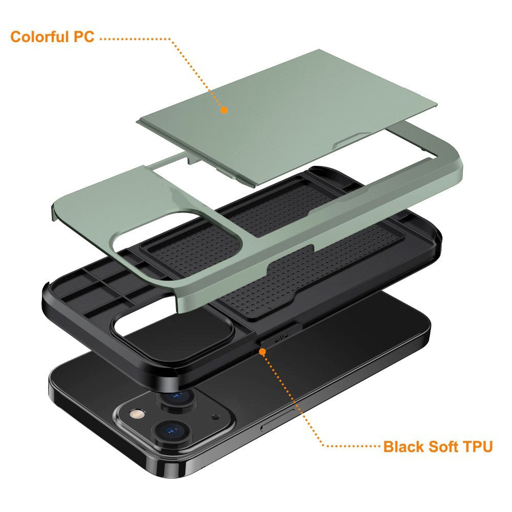 iPhone 15 Hybrid Håndværkercover m. Kortholder - Army Grøn