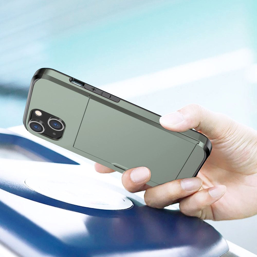 iPhone 15 Hybrid Håndværkercover m. Kortholder - Army Grøn