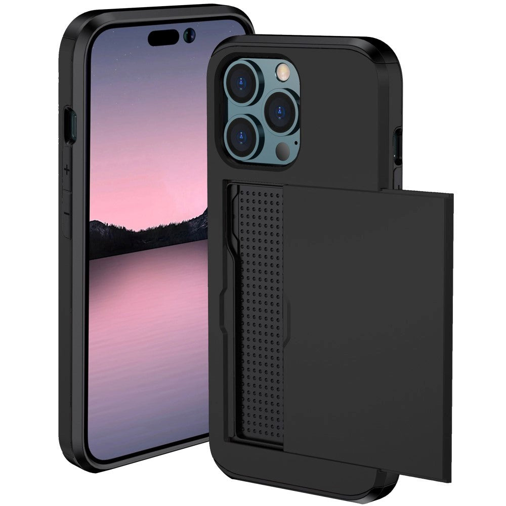 iPhone 15 Pro Max Hybrid Håndværkercover m. Kortholder - Sort