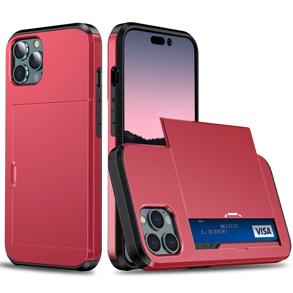 iPhone 15 Pro Max Hybrid Håndværkercover m. Kortholder - Rød
