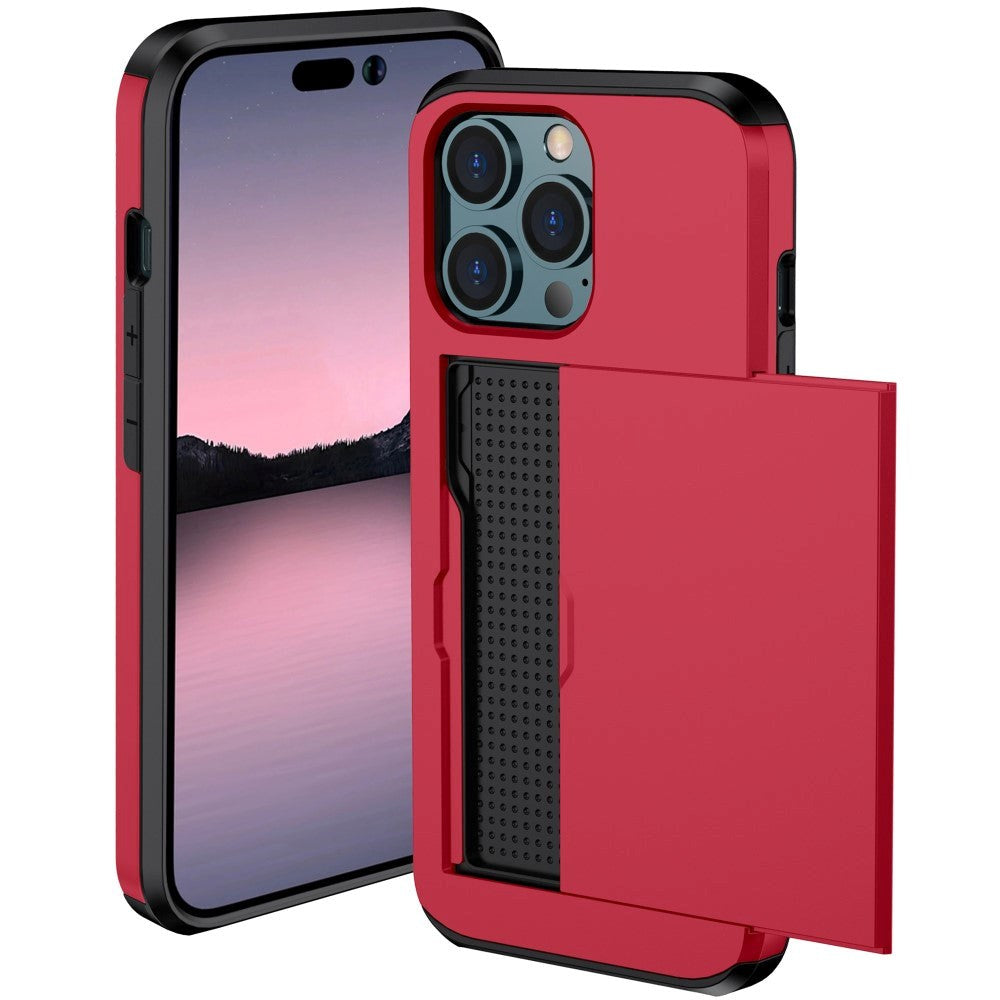iPhone 15 Pro Max Hybrid Håndværkercover m. Kortholder - Rød