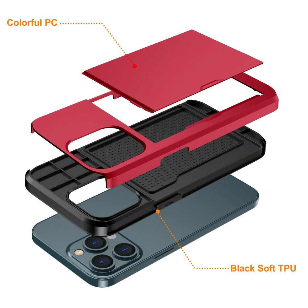 iPhone 15 Pro Max Hybrid Håndværkercover m. Kortholder - Rød