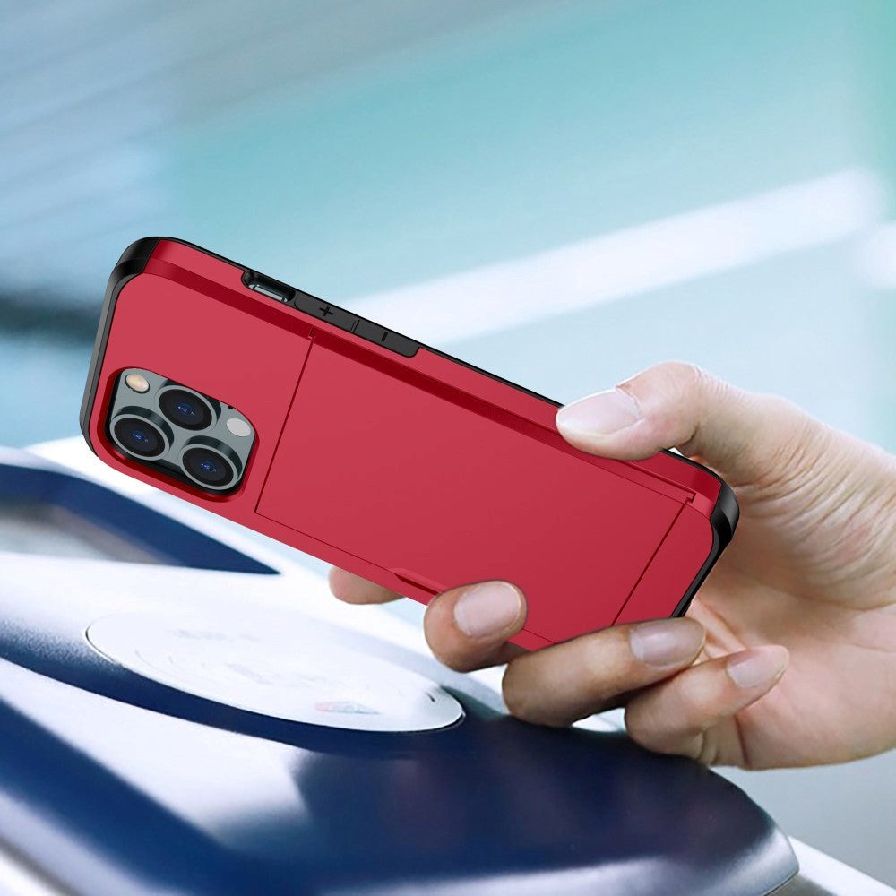 iPhone 15 Pro Max Hybrid Håndværkercover m. Kortholder - Rød