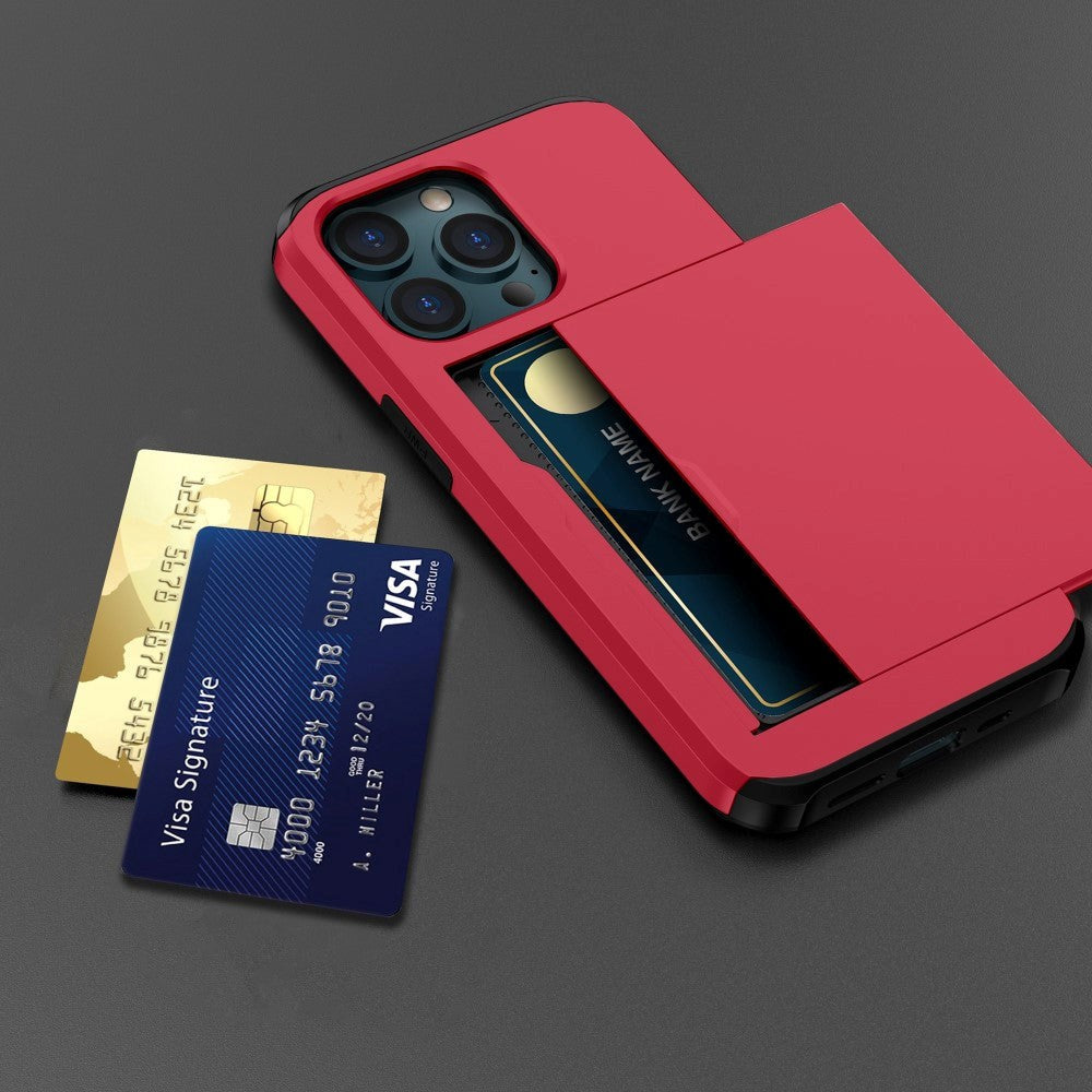 iPhone 15 Pro Max Hybrid Håndværkercover m. Kortholder - Rød