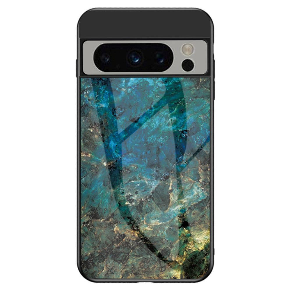 Google Pixel 8 Pro Plastik Cover m. Glasbagside - Blå Marmor