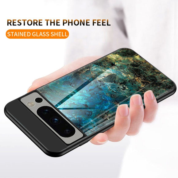 Google Pixel 8 Pro Plastik Cover m. Glasbagside - Hvid Marmor