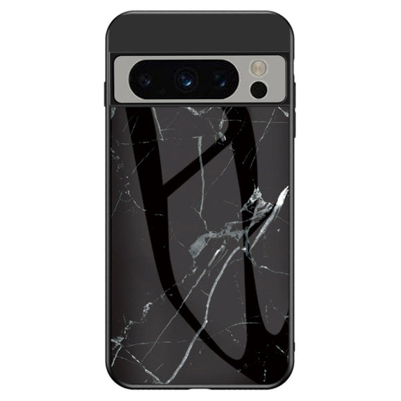 Google Pixel 8 Pro Plastik Cover m. Glasbagside - Sort Marmor