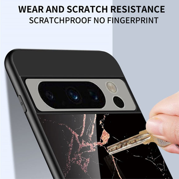 Google Pixel 8 Pro Plastik Cover m. Glasbagside - Sort Marmor