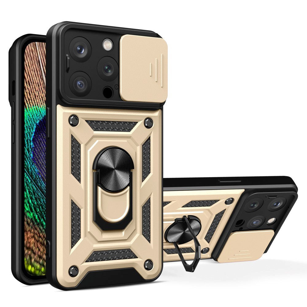 iPhone 15 Pro Håndværker Cover m. Magnetisk Kickstand & Cam Slider - Guld
