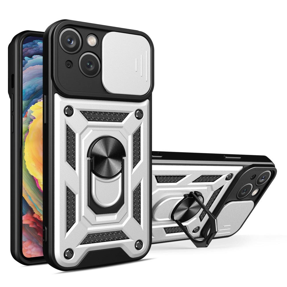 iPhone 15 Håndværker Cover m. Magnetisk Kickstand & Cam Slider - Sølv