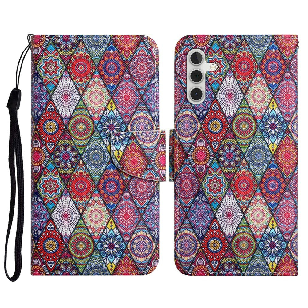 Samsung Galaxy S23 FE Læder Flip Cover m. Motiv, Pung & Strop - Kalejdoskop