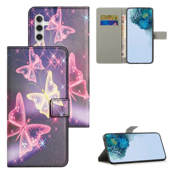 Samsung Galaxy A25 (5G) Læder Cover m. Pung & Ståfunktion - Glimtende Sommerfugle